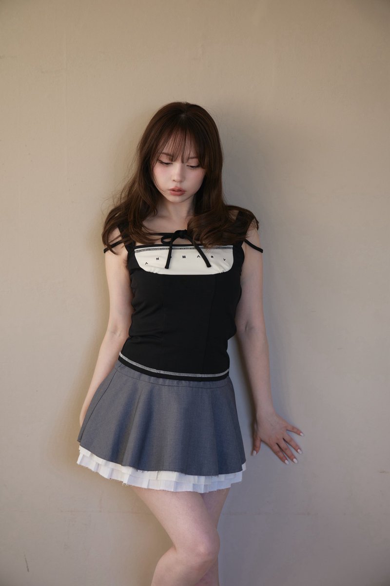 トップス andmary Luca stitch tops Luca stitch tops color beige/black ¥7700-tax in 丸みのある切り替え
