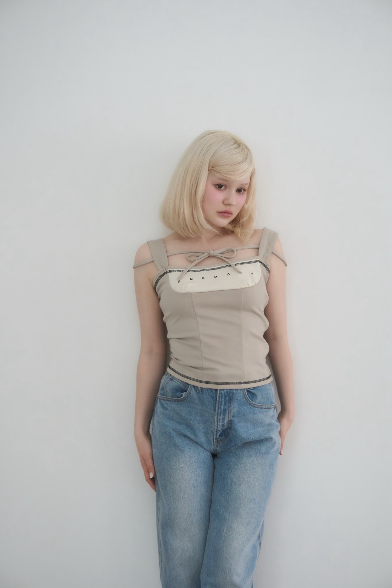 トップス Andmary Luca stitch tops beige ANDMARY】Luca stitch tops