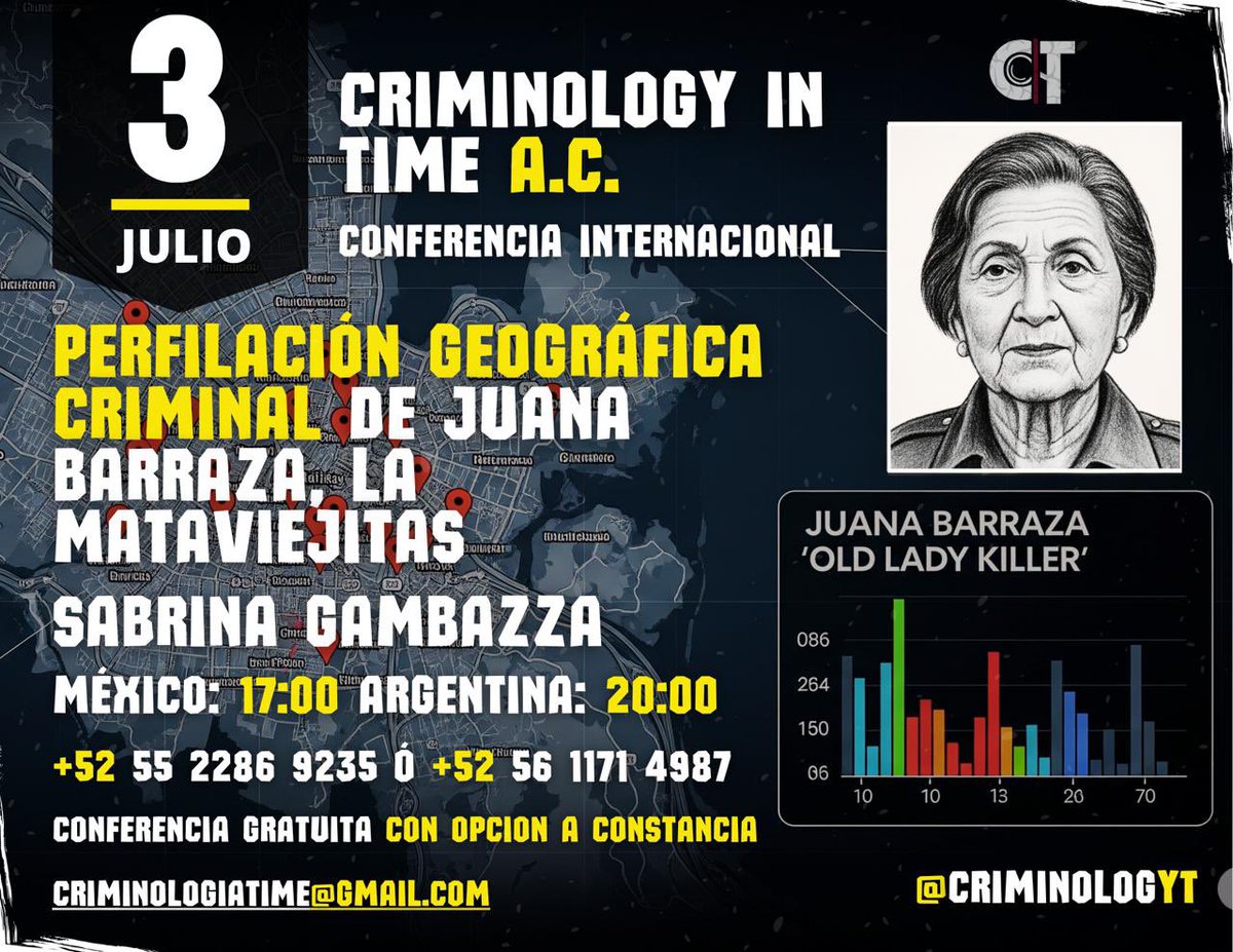 🧠 No te pierdas la Perfilación Geográfica Criminal de Juana Barraza, la Mataviejitas con Sabrina Gambazza.
🗓️ 3 de julio | 🕔 17:00 MX
🎟️ Registro: forms.gle/iEmUaF5xYhEiXi…