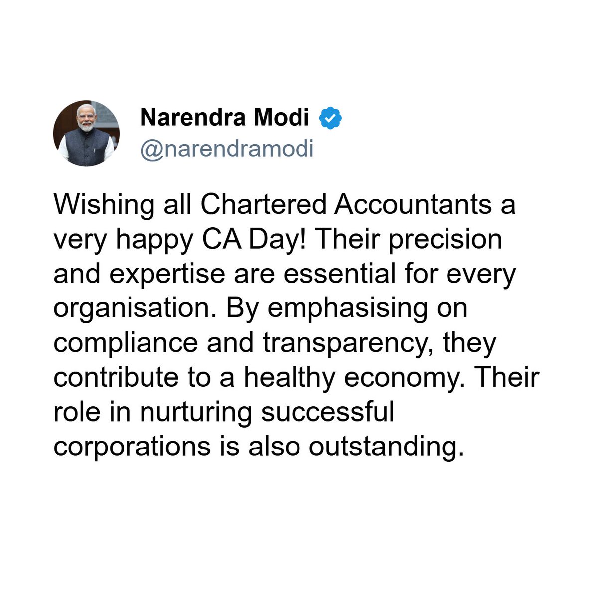 CAclubindia's tweet photo. Hon'ble PM Narendra Modi's wish on the eve of CA Day! ❤️ #icai #castudents #happycaday https://t.co/M2k5XFsJ53