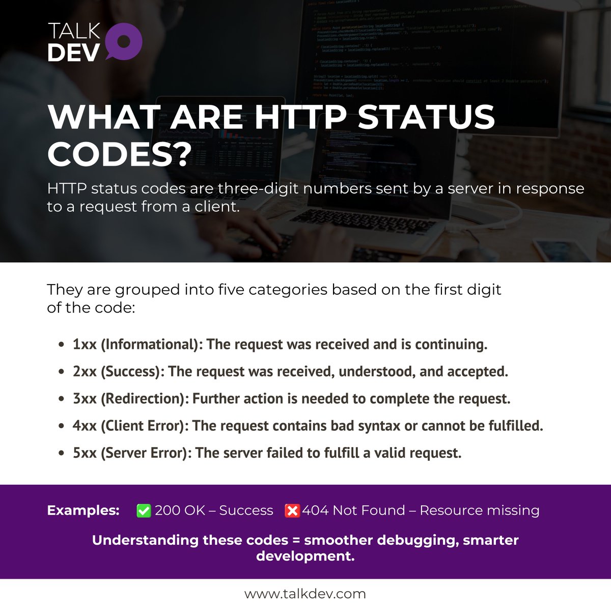 talkdevnow's tweet image. Decode the Web-One Status Code at a Time!
Spot redirects, errors & successes in seconds with this quick guide to HTTP codes.
More here 👉 talkdev.com/learning-cente…
#WebDev #HTTPStatusCodes #TechExplained #DevTips #ContentStrategy