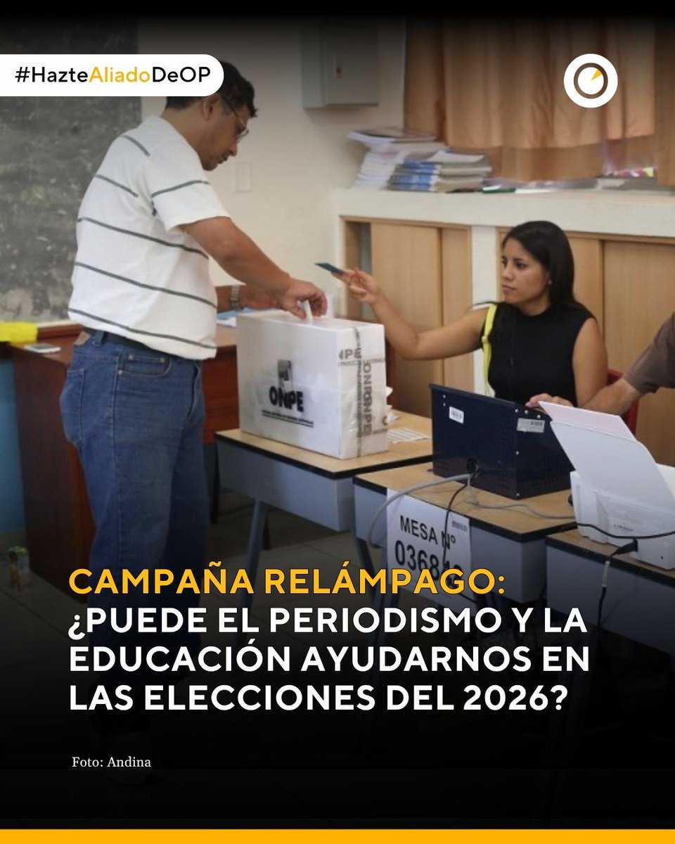 Ojo_Publico's tweet image. #Lanzamiento
⚡️Campaña relámpago: ¿Puede el periodismo y la educación ayudarnos en las elecciones del 2026 🇵🇪?
En julio, buscamos sumar fuerzas para defender la democracia desde dos frentes: la prensa libre 🔎 y las aulas 📚. ¿Te sumas?
🔎 Conoce más: ojo-publico.com/aliadosas/ojop…