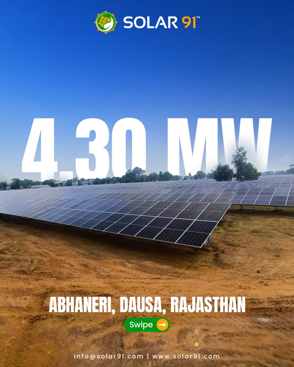 Solar91india's tweet image. 4.30 MW Ground Mounted Solar Power Project under the PM KUSUM Scheme at Abhaneri, Dausa, Rajasthan.

📞  For project consultation, contact us at +91 88901 22722, +91 72208 10810
.
.
#solar91 #solar91india #newinstallation #rajasthan
#pmkusumscheme #pmkusum #solarpowerprojects