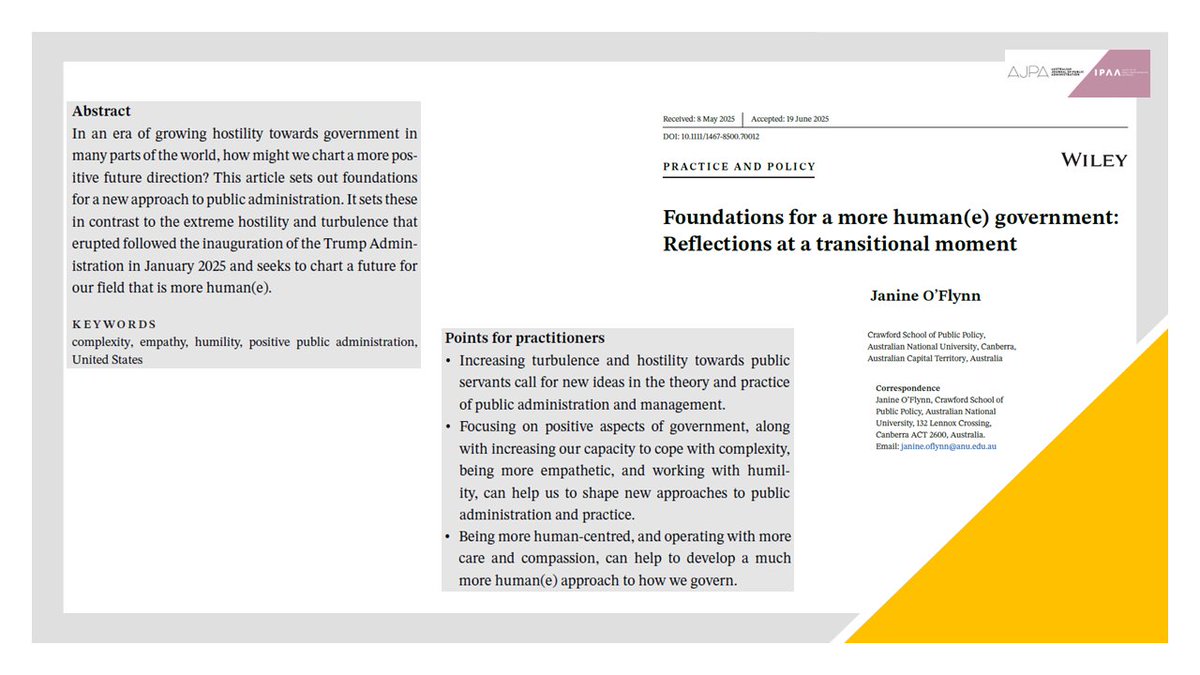 AusJPA's tweet image. ♨️Early View📩
In an era of growing hostility towards government in many parts of the world, how might we chart a more positive future direction❓
@JanineOFlynn introduces 4⃣ideas to shape future thinking in our field 👇
onlinelibrary.wiley.com/doi/pdf/10.111…