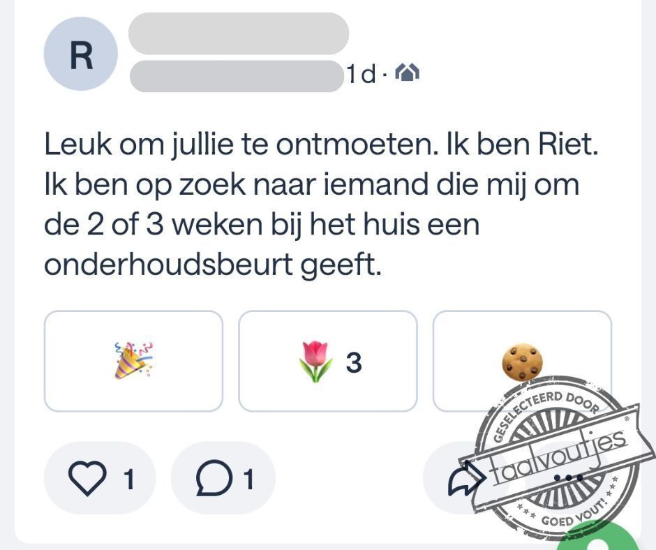 Vrouw zoekt Rietdekker! #taalvout

(Met dank aan de inzender!)