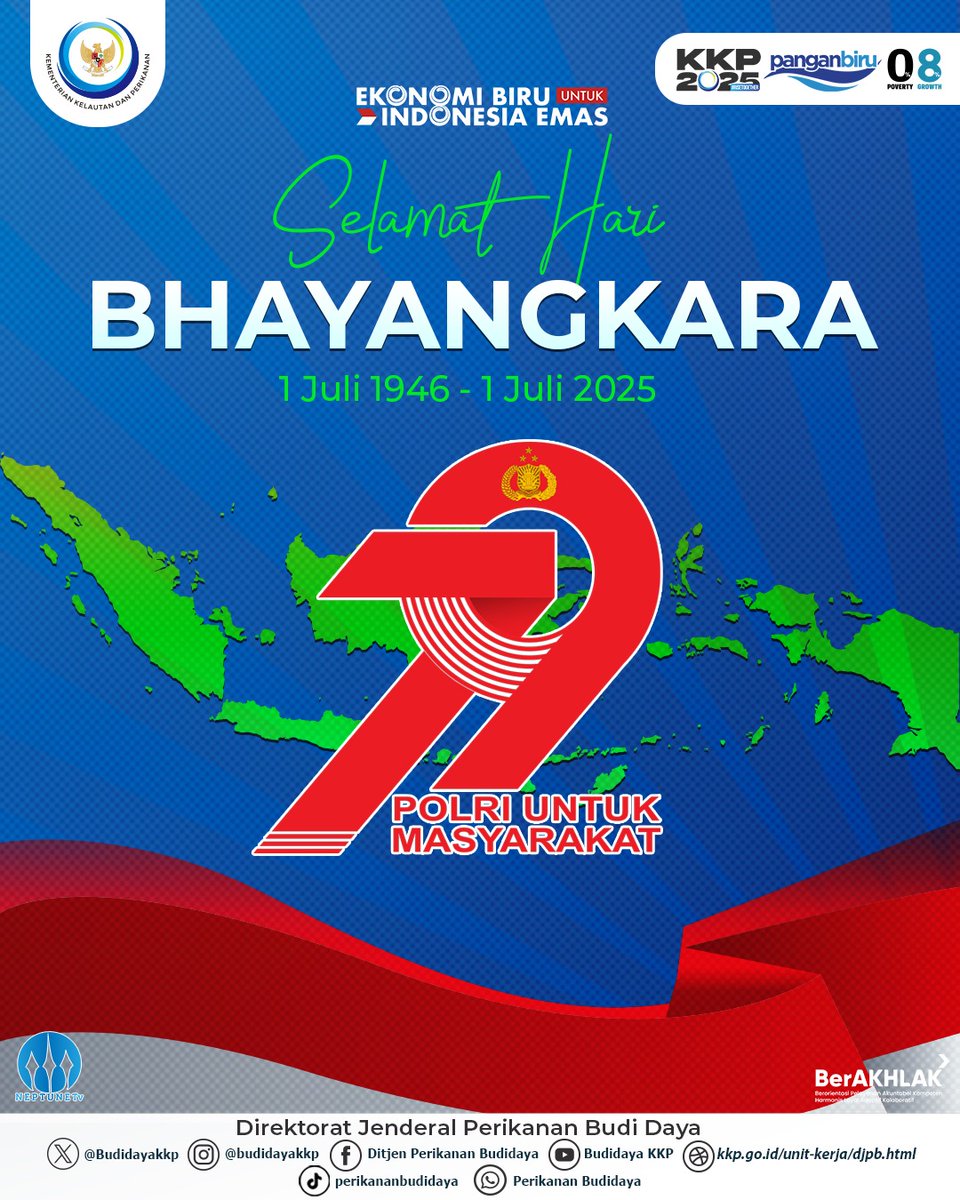 BudidayaKKP's tweet photo. #SahabatBahari @kkpgoid, Selamat Hari Bhayangkara, 1 Juli 2025. "Polri untuk Masyarakat".
#25TahunKKP
#KKPGOID
#MENTERIKKP
#SAKTIWAHYUTRENGGONO
#PanganBiru
#2025KKPRiseTogether
#ekonomibiruuntukindonesiaemas
#hutpolri
#polriuntukmasyarakat
#polri https://t.co/1CDRWwfq0P