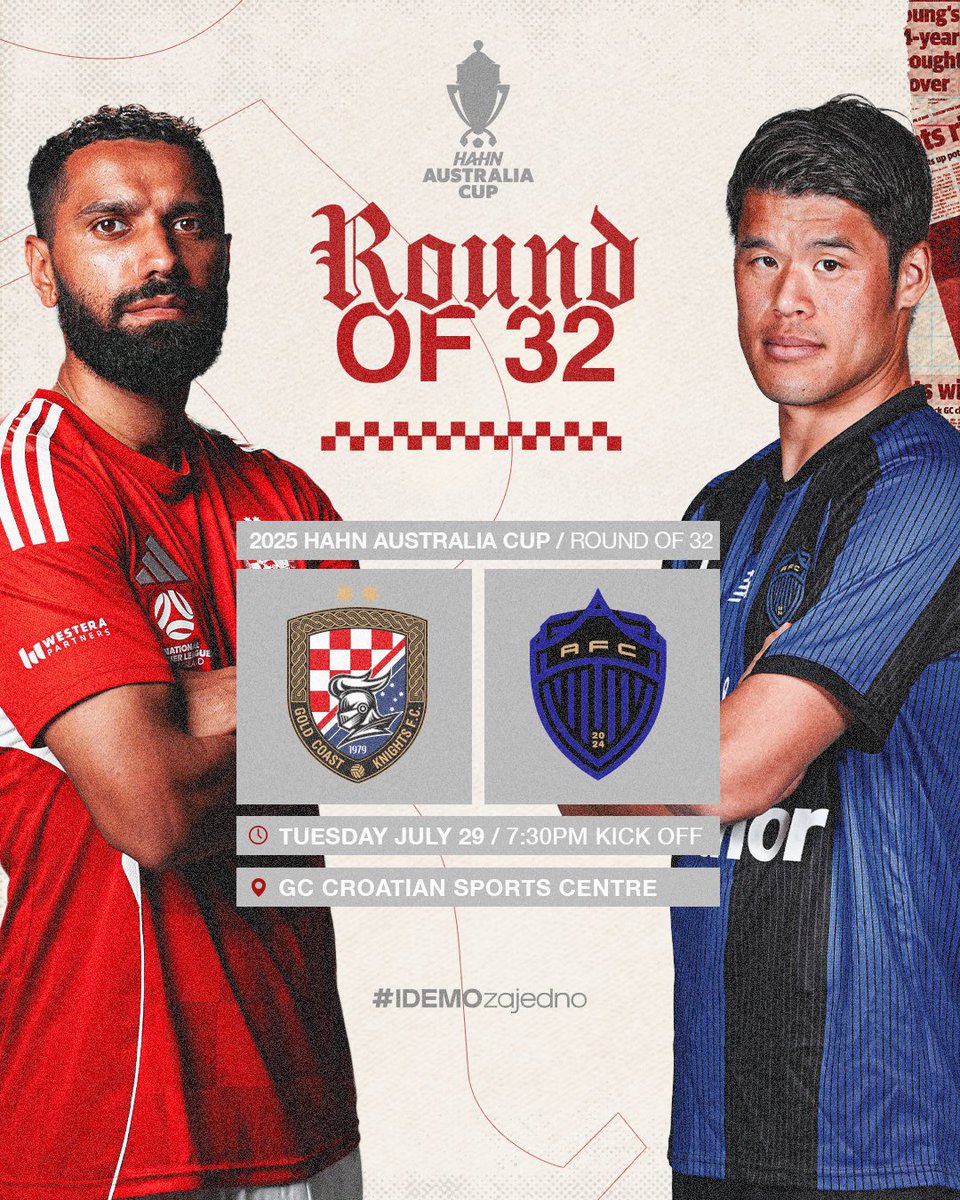 Gold Coast Knights FC (@gcknightsfc) on Twitter photo 𝗖𝗼𝗻𝗳𝗶𝗿𝗺𝗲𝗱: Match details for our Hahn <a href="/AustraliaCup/">Hahn Australia Cup</a> Round of 32 clash against Auckland FC have been locked in 🔒
📅 Tuesday, July 29
🕒 7:30pm KO
📍 Croatian Sports Centre
Stay tuned for ticketing details 🎟
#AustraliaCup | #IdemoZajedno | 🇭🇷⚔️🇦🇺 𝗖𝗼𝗻𝗳𝗶𝗿𝗺𝗲𝗱: Match details for our Hahn <a href="/AustraliaCup/">Hahn Australia Cup</a> Round of 32 clash against Auckland FC have been locked in 🔒
📅 Tuesday, July 29
🕒 7:30pm KO
📍 Croatian Sports Centre
Stay tuned for ticketing details 🎟
#AustraliaCup | #IdemoZajedno | 🇭🇷⚔️🇦🇺