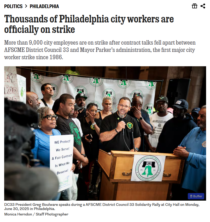 PHILLY DC33 ON STRIKE - "Boulware... was determined to secure a contract that would provide life-changing raises for his members." Good for him- DC33 workers do some of the toughest jobs in the city and should not have to work paycheck to paycheck.

inquirer.com/politics/phila…