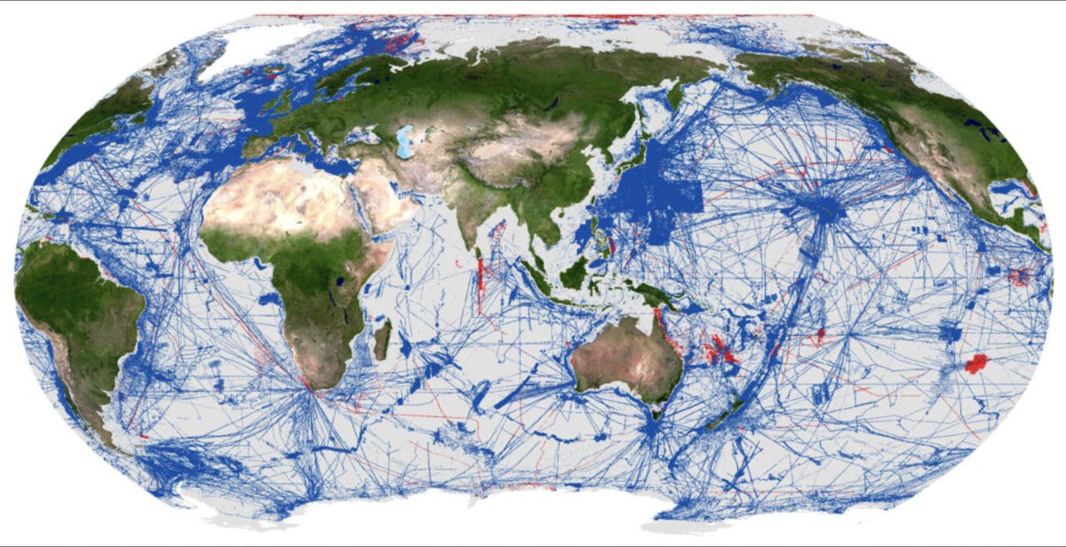 SchmidtOcean's tweet image. When @seabed2030 began in 2017, only 6% of the ocean was mapped at an adequate resolution. Today, 27% has been mapped, helping to close one of the largest data gaps in ocean science & @SchmidtOcean has contributed ~1.2 million square km of mapping data, w/ more on the way.