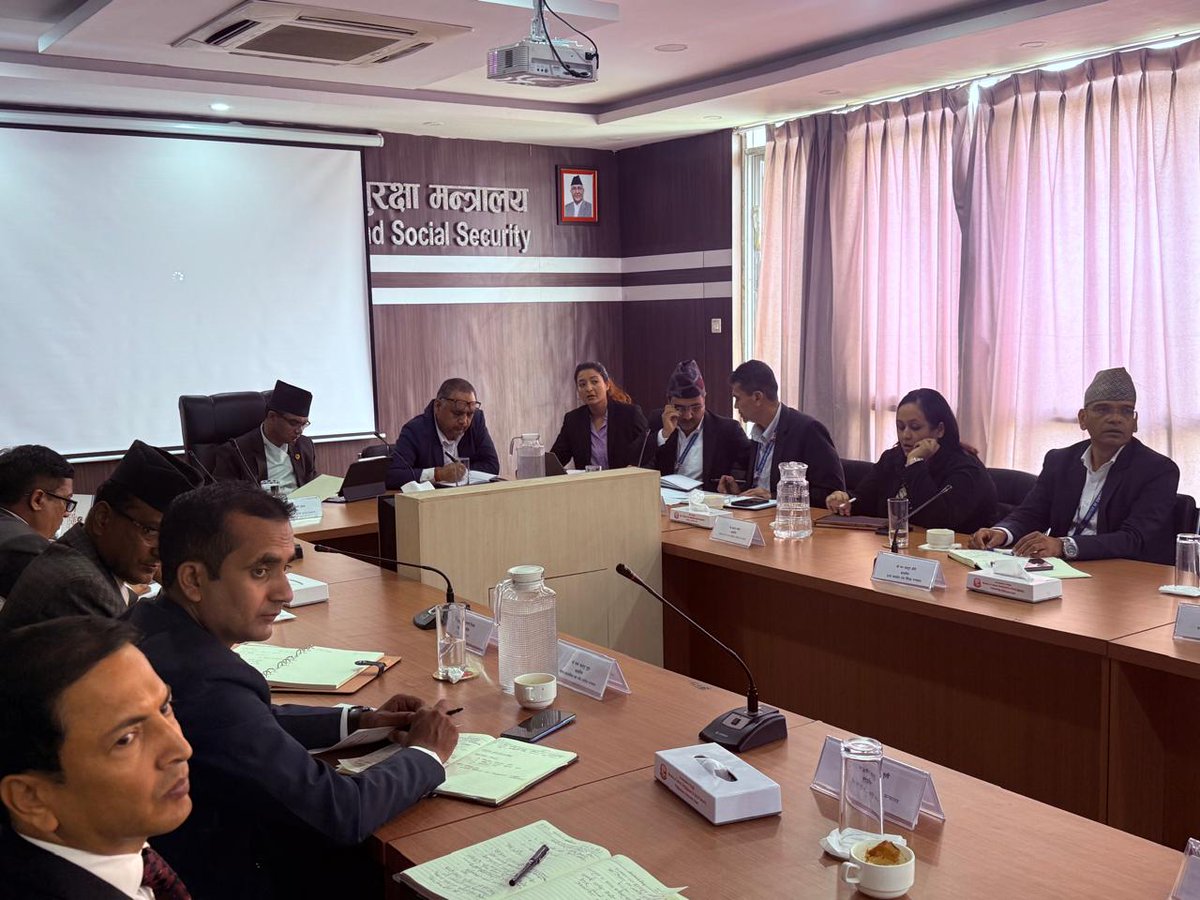 The <a href="/MoLESS_Nepal/">श्रम, रोजगार तथा सामाजिक सुरक्षा मन्त्रालय</a> under the leadership of Secretary <a href="/khpushkar/">Dr. Krishna Hari Pushkar</a>, held the M&amp;E Committee meeting on BHR. With active stakeholder engagement, Nepal reaffirms its commitment to the UNGPs. Advancing Protect, Respect &amp; Remedy demands united, strategic &amp; self-led pentagonal cooperation.