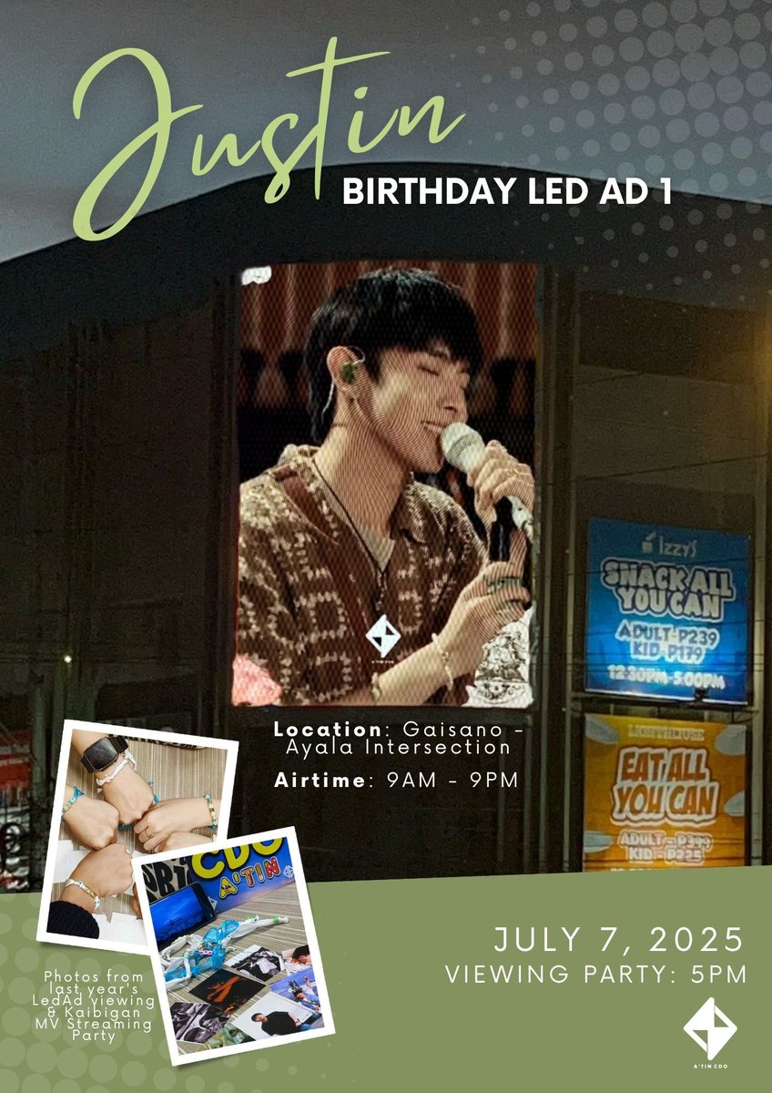ATIN_CDOMISOR's tweet photo. Mark your calendars, mga kapsicums nako! 💙🌽

𝗦𝗕𝟭𝟵 𝗝𝘂𝘀𝘁𝗶𝗻'𝘀 𝗕𝗶𝗿𝘁𝗵𝗱𝗮𝘆 𝗟𝗘𝗗 𝗔𝗱 𝘃𝗶𝗲𝘄𝗶𝗻𝗴🥳

𝗗𝗮𝘁𝗲: 7.7.25 (5/6𝓹𝓶)
𝗟𝗼𝗰𝗮𝘁𝗶𝗼𝗻: Centrio Ayala entrance,outside SnR Pizza &amp; Dunkin(fronting Gaisano LED)

𝗔𝗶𝗿𝘁𝗶𝗺𝗲: can be seen from 9am to 9pm https://t.co/9FduNnoV6N