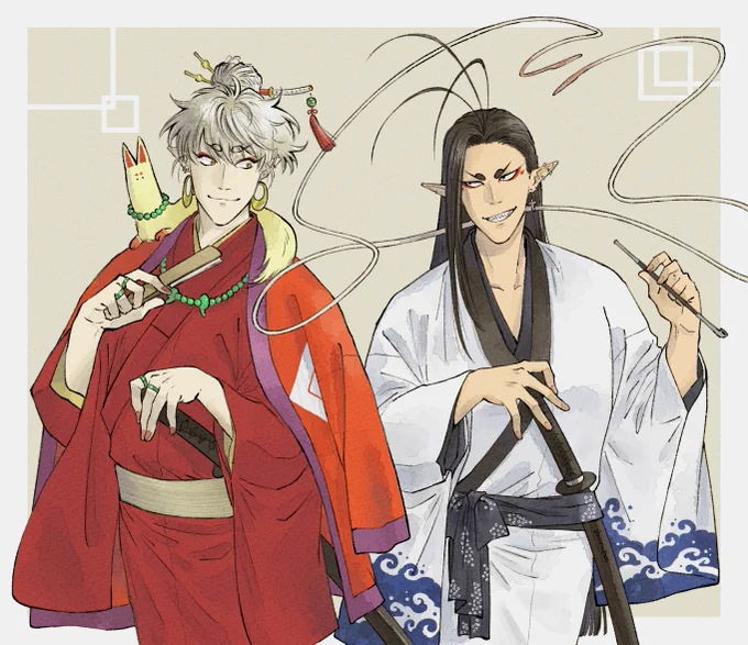 #7月になったので自己紹介 日本の神サマなゴキゲンな一次創作描いています 図体のデカい三白眼長髪おしゃれ野郎が好きです