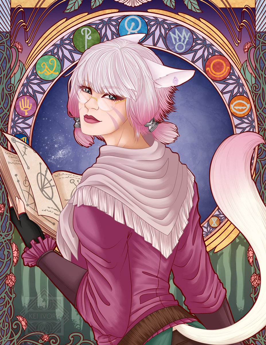 KeiIvory's tweet photo. Did this a few years back and I still really love it. What do you guys like best? I really need to draw more art nouveaus, it's just been a lot getting my life in order.
-
-
#ffxiv #artshare #ff14 #FFXIVART #miqote #digitalart https://t.co/AF9h9xuT13
