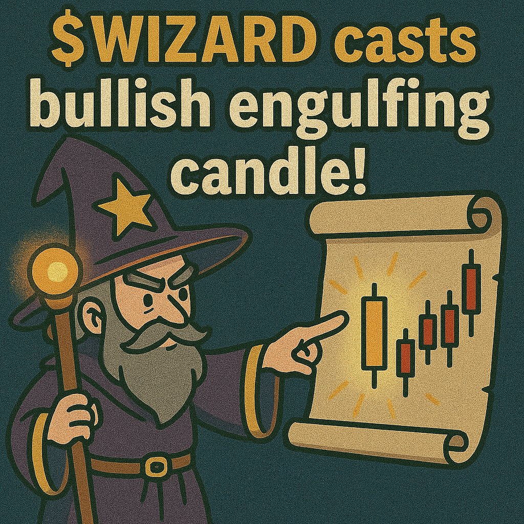wizard_gainz's tweet photo. $WIZARD just summoned a bullish engulfing candle. My chart is now glowing and my rent is gone 🧙📈✨ #BullishEngulfing #WizardOfGainz #CryptoSpells #DeFiMagic #MemeTA #ShitcoinAlchemy https://t.co/FZusMTHht3