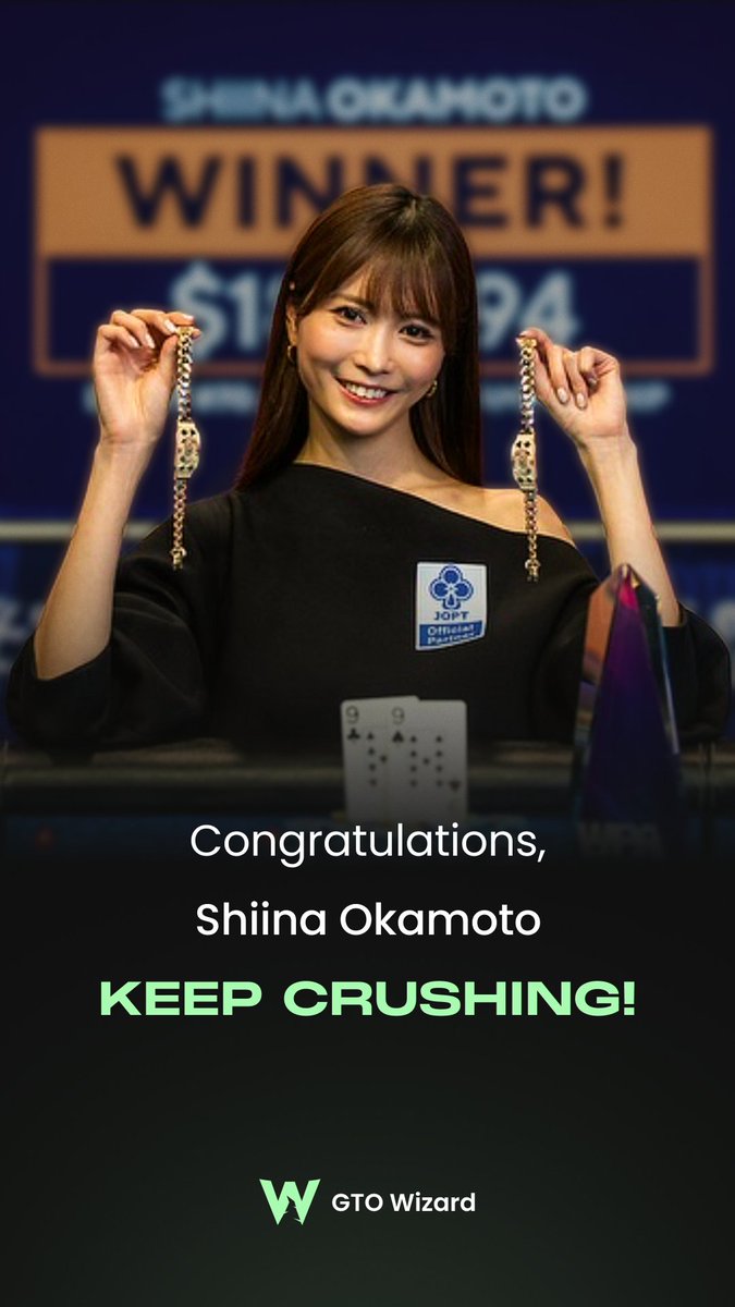 🎉 岡本詩菜さん(<a href="/shiina_pkr/">Shiina Okamoto / 岡本詩菜</a>)、WSOP Ladies 連覇＆2本目のブレスレットおめでとうございます！🏆🇯🇵
GTO Wizard 一同、心より祝福いたします✨