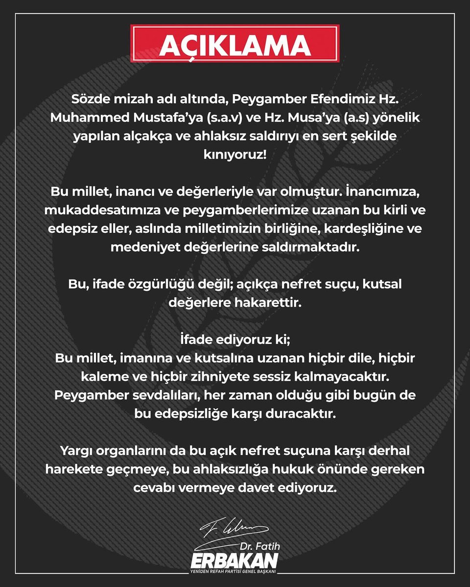 Yargı organlarını da bu açık nefret suçuna karşı derhal harekete geçmeye, bu ahlaksızlığa hukuk önünde gereken cevabı vermeye davet ediyoruz.