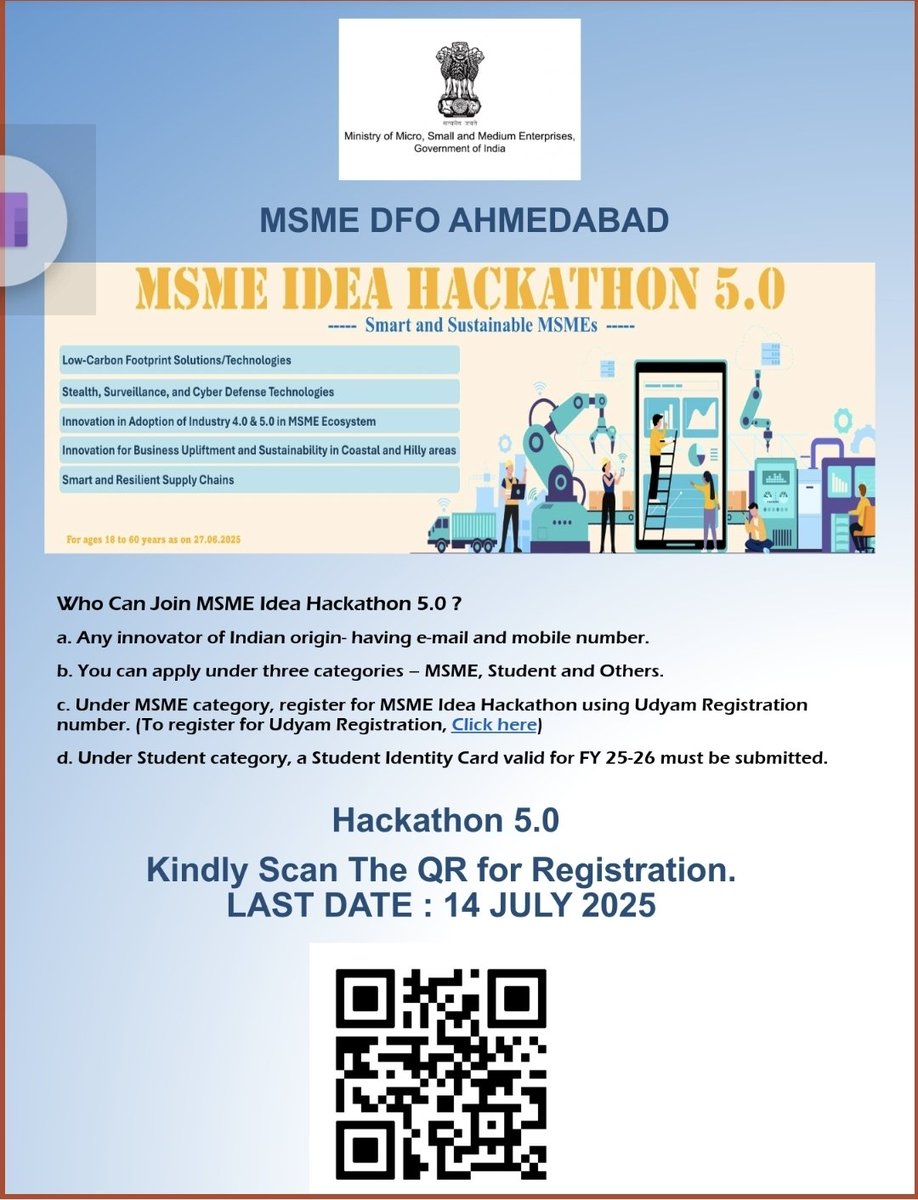 All the HI/BI and all the Individual Having innovative Idea can Apply in this Haackathon 5.0 .