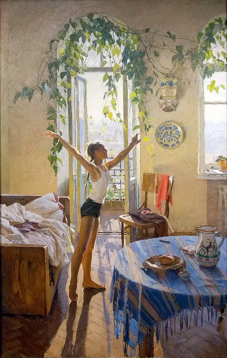 womensart1's tweet photo. Morning, 1954, by Tetyana Yablonska, Ukrainian painter from Kyiv #WomensArt https://t.co/llzbAY3vm8