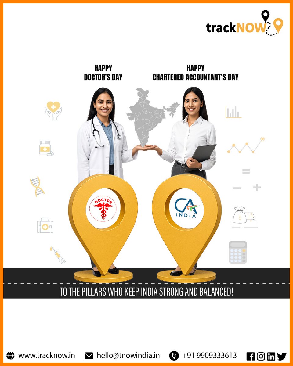 🩺📊 Happy Doctor’s Day &amp; Chartered Accountant’s Day!

Saluting the pillars who keep India strong and balanced. Just like doctors care for health and CAs for finances, trackNOW ensures your fleet’s safety, efficiency, and balance every day