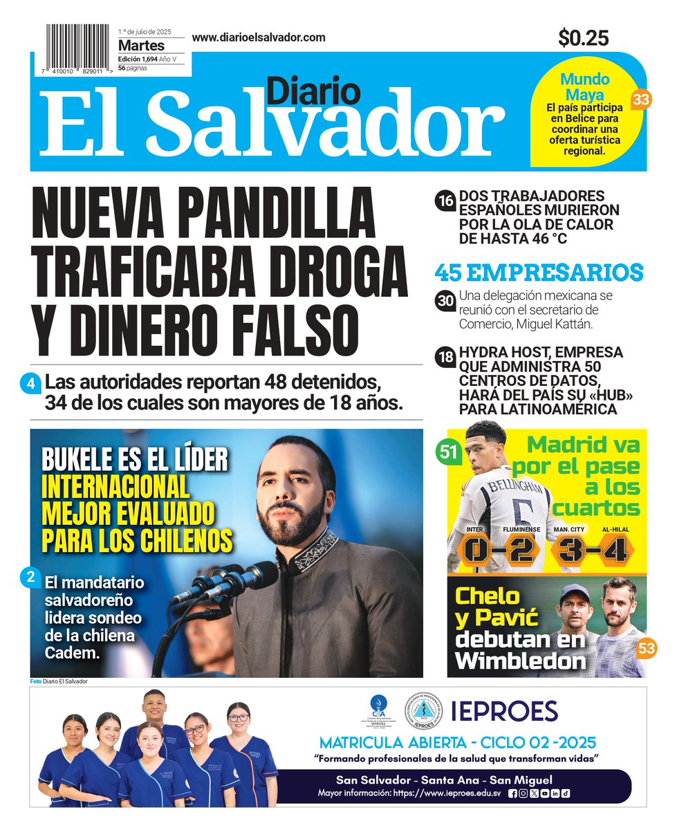 Esta es la portada de #DiarioElSalvador de este martes, 1 de julio de 2025. #DiarioES

Entérate de más noticias en ➡️ diarioelsalvador.com