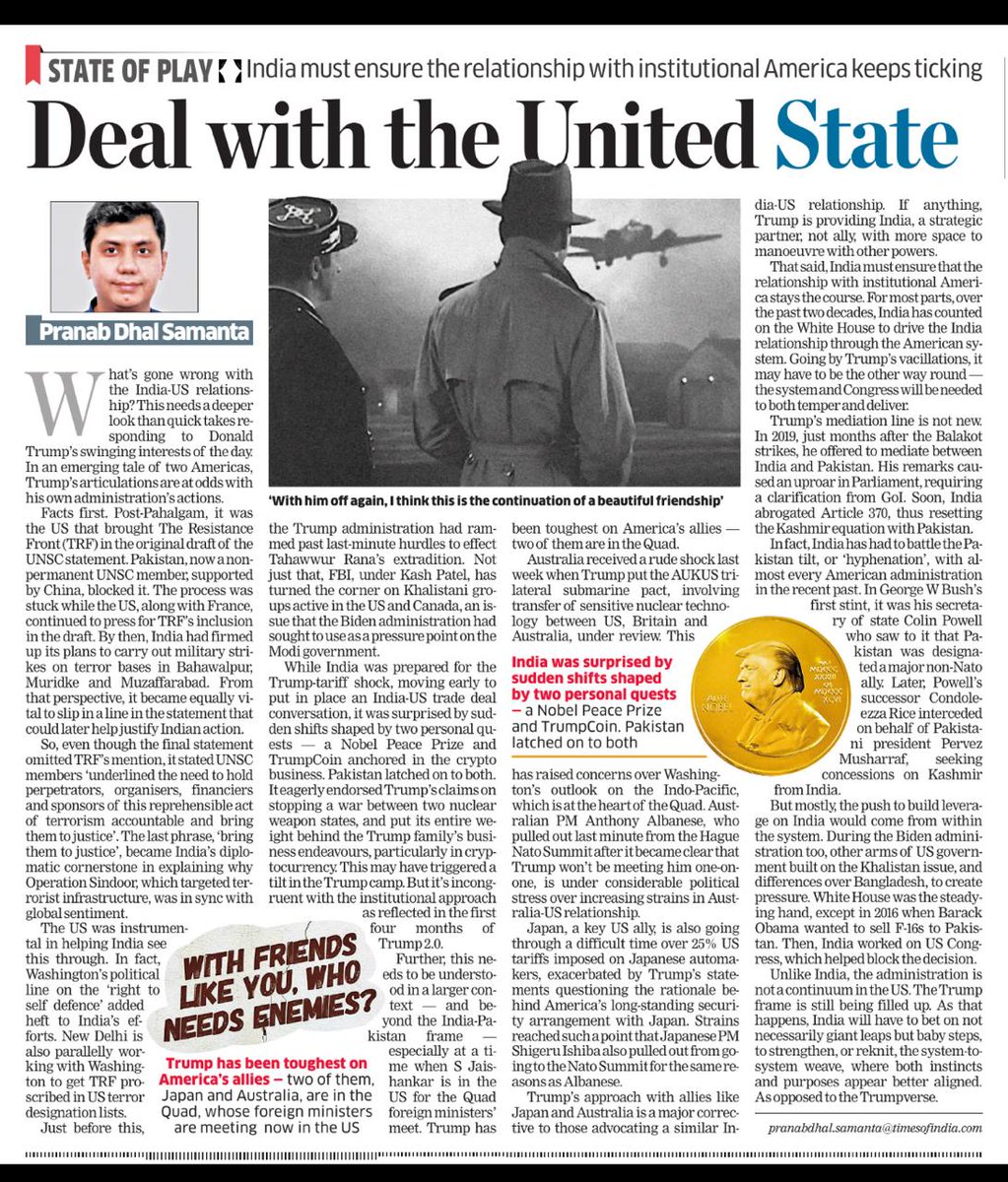 Why in an emerging tale of two Americas, India must bet to strengthen, if need be, reknit the system-to-system weave, where interests may be better aligned -- as opposed to the uncertainties of  Trumpverse.

My column #StateofPlay

m.economictimes.com/opinion/et-com…