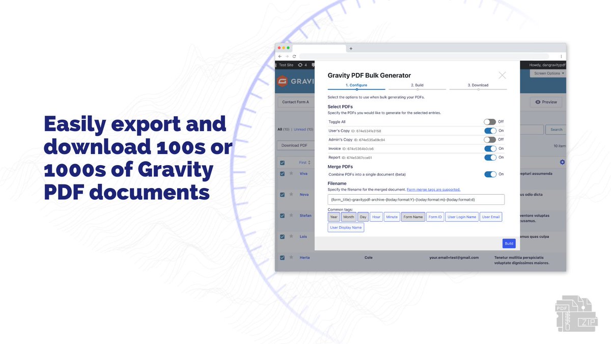GravityPDF's tweet image. Manually exporting hundreds (or thousands) of PDFs from your @gravityforms entries is a huge time sink. Now you can use the Gravity PDF Bulk Generator extension to eliminate this problem! gpdf.us/blkgn #WordPress #GravityForms #GravityPDF