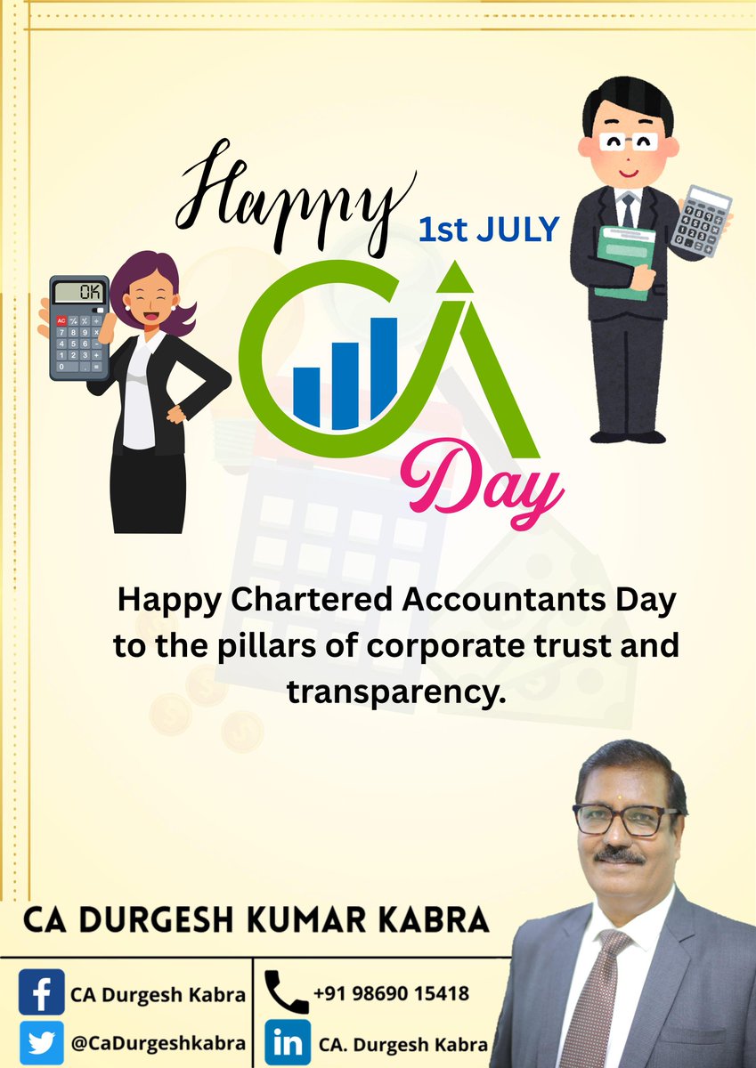 To my fellow CAs, Happy 77th CA Day!

We stand for quality and integrity, acting as trusted financial advisors for countless. 

Our work is crucial for the economy, making us genuine pillars of growth and partners in nation-building. 

Let's celebrate our impact! #happycaday