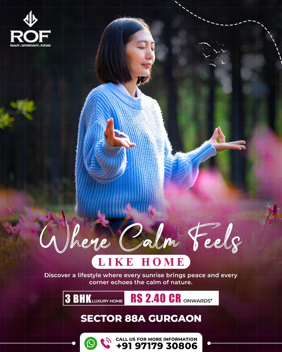 saranshrealtors's tweet image. Find Your Peaceful Paradise in Gurgaon! 🧘‍♀️✨ Own a 3 BHK Luxury Home Starting at Just ₹2.40 Cr.

#CalmLiving #LuxuryHome #ROFProperties  #rofpravasa #rofpravasa88a #rofpravasasector88a