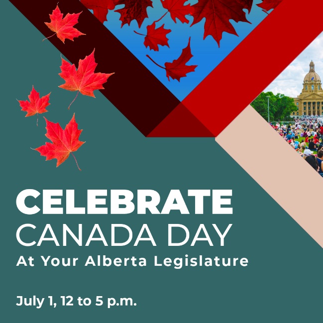 Tomorrow is Canada Day, and we have a great celebration planned over at the Legislature!
 
Join us from noon to 5 p.m. and take in some great performances from local Alberta talent:

Dave Babcock’s Jump Orchestra featuring Mallory Chipman

Five on the Side

The McDades

The