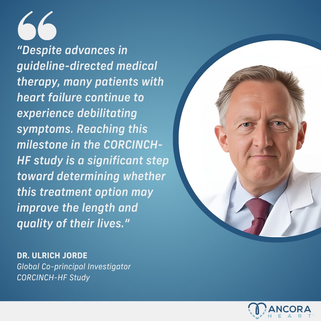 Ancora Heart (@ancoraheart) on Twitter photo An estimated 6.7 million adults in the U.S. live with #heartfailure, and about half have HFrEF. Our CORCINCH-HF pivotal trial, evaluating the #AccuCinch Ventricular Restoration System for HFrEF, has reached its first enrollment milestone of 250 patients. The 6-month follow-up An estimated 6.7 million adults in the U.S. live with #heartfailure, and about half have HFrEF. Our CORCINCH-HF pivotal trial, evaluating the #AccuCinch Ventricular Restoration System for HFrEF, has reached its first enrollment milestone of 250 patients. The 6-month follow-up