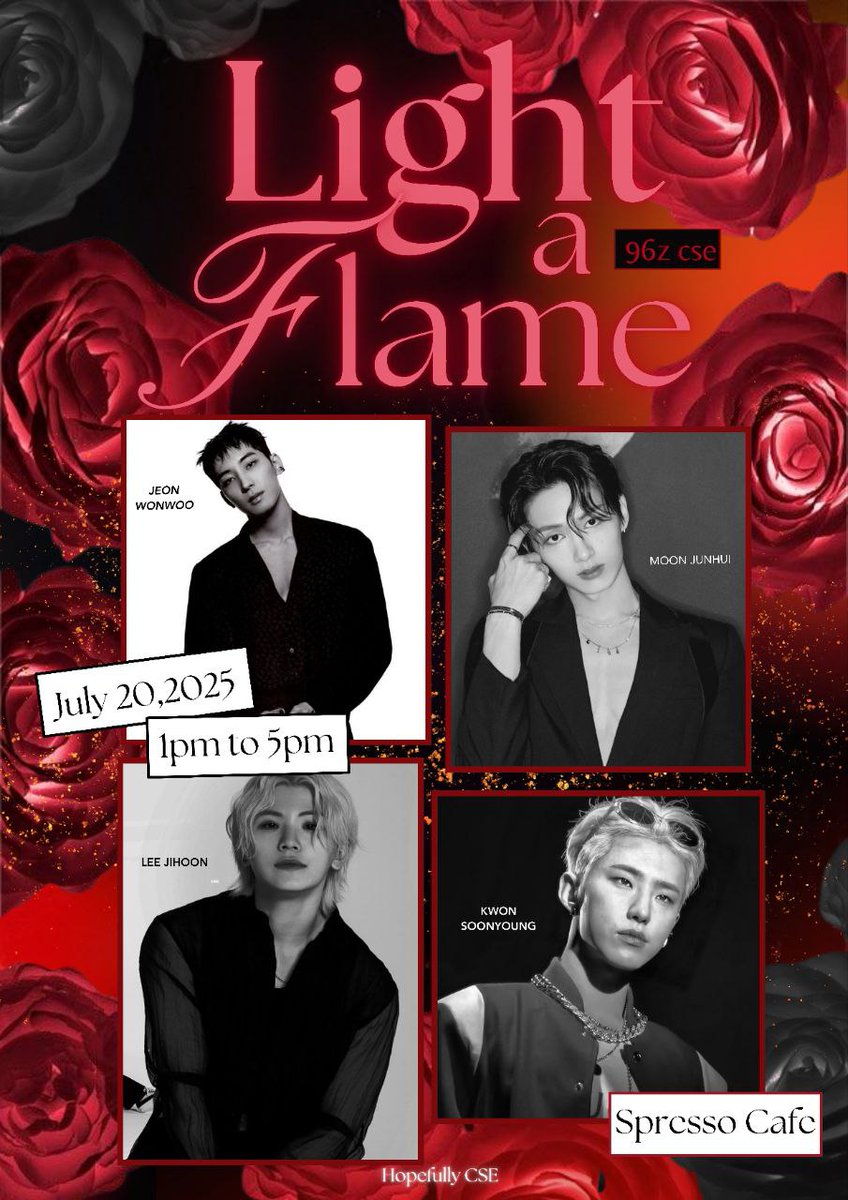 hopefullycse's tweet photo. They don’t just light a room—they set it on fire.

Feel the heat and the hotness of 96z as we Light A Flame this July 20, 2025 from 1PM until 5PM at Spresso Cafe. 🔥

Registration form will be posted tonight. Stay tuned! 

#LightAFlameCSE https://t.co/cqXQBaDpfP