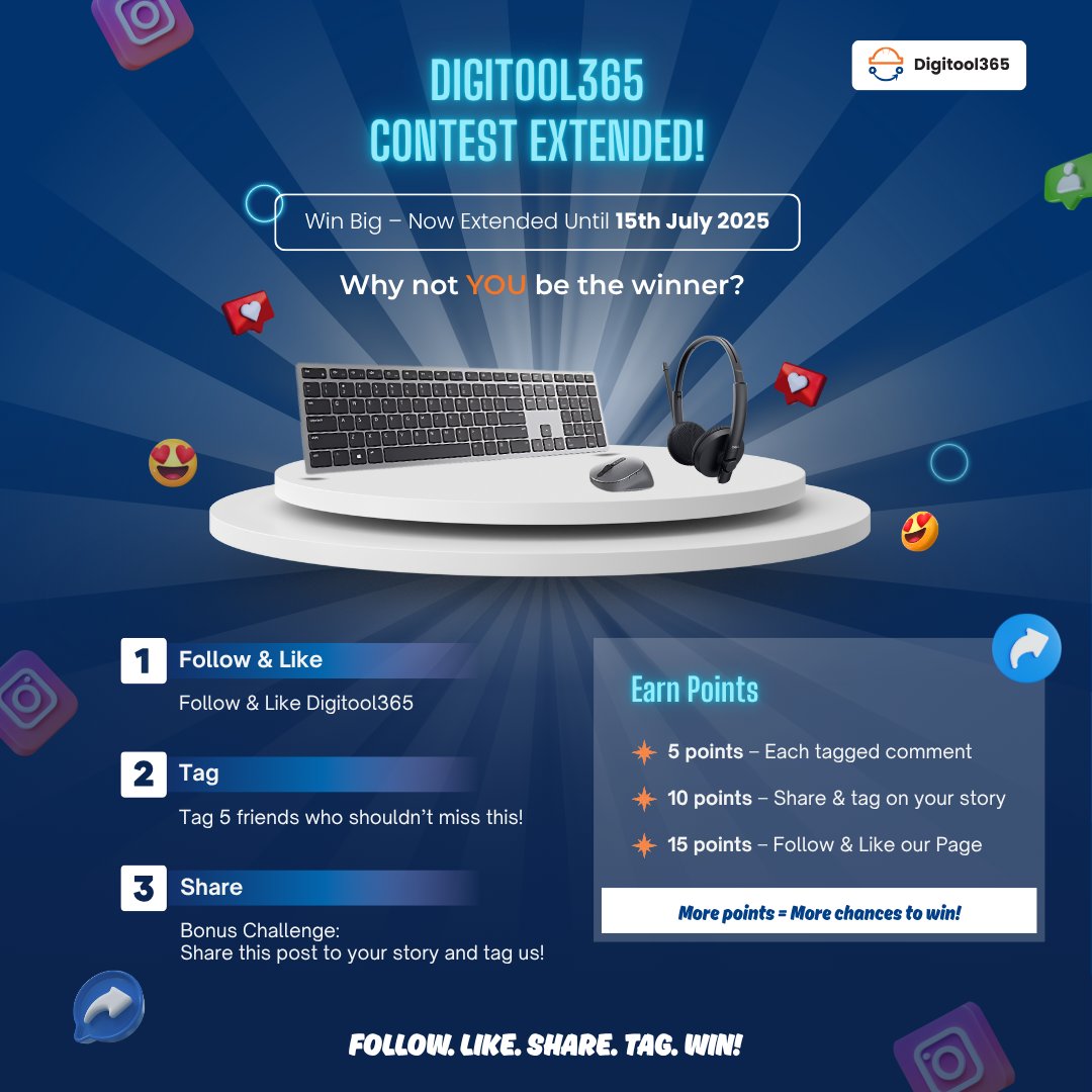 aim2c_official's tweet image. 🎉 Giveaway Extended – More Time to Win! 🎉
Win Dell Wireless Keyboard+Mouse Combo &amp;amp; Noise-Control Headphones!
Just:
Follow us
Tag 5 friends
Share to story &amp;amp; tag us

📅 Contest till 15 July 2025
🎯 More tags = More points = More chances to WIN!

#Digitool365 #Giveaway2025