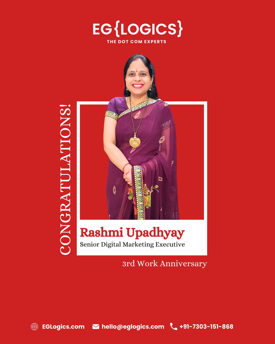 eglogics_'s tweet photo. 🎉 Three Years of Dedication and Excellence! 🎉
Congratulations, Rashmi Upadhyay, on completing 3 incredible years with EG Logics.✨
Here’s to many more milestones, continued success, and shared achievements ahead! 🥂
#EGlogics #WorkAnniversary
#TeamEGlogics #3Yearstrong https://t.co/QloqZA3Udx