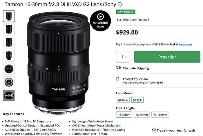 Officially announced: New Tamron 16-30mm f/2.8 FE lens -  sonyalpharumors.com/officially-ann…