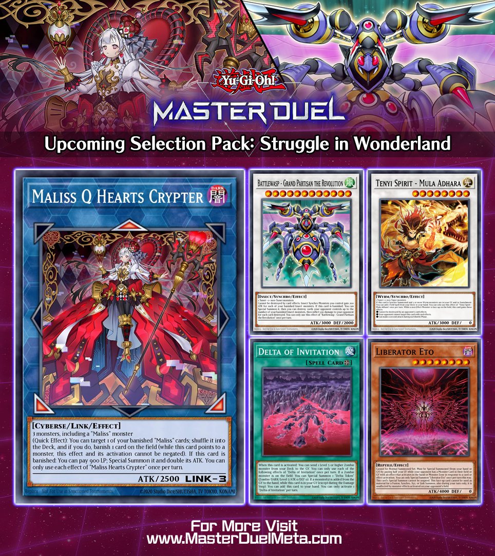 NEW Selection Pack: Struggle in Wonderland has been announced, releasing  July 4th bringing new support for Tenyi, Battlewasp and the long-awaited  Maliss deck to Master Duel! #MasterDuel #YuGiOh #YuGiOhMasterDuel  #