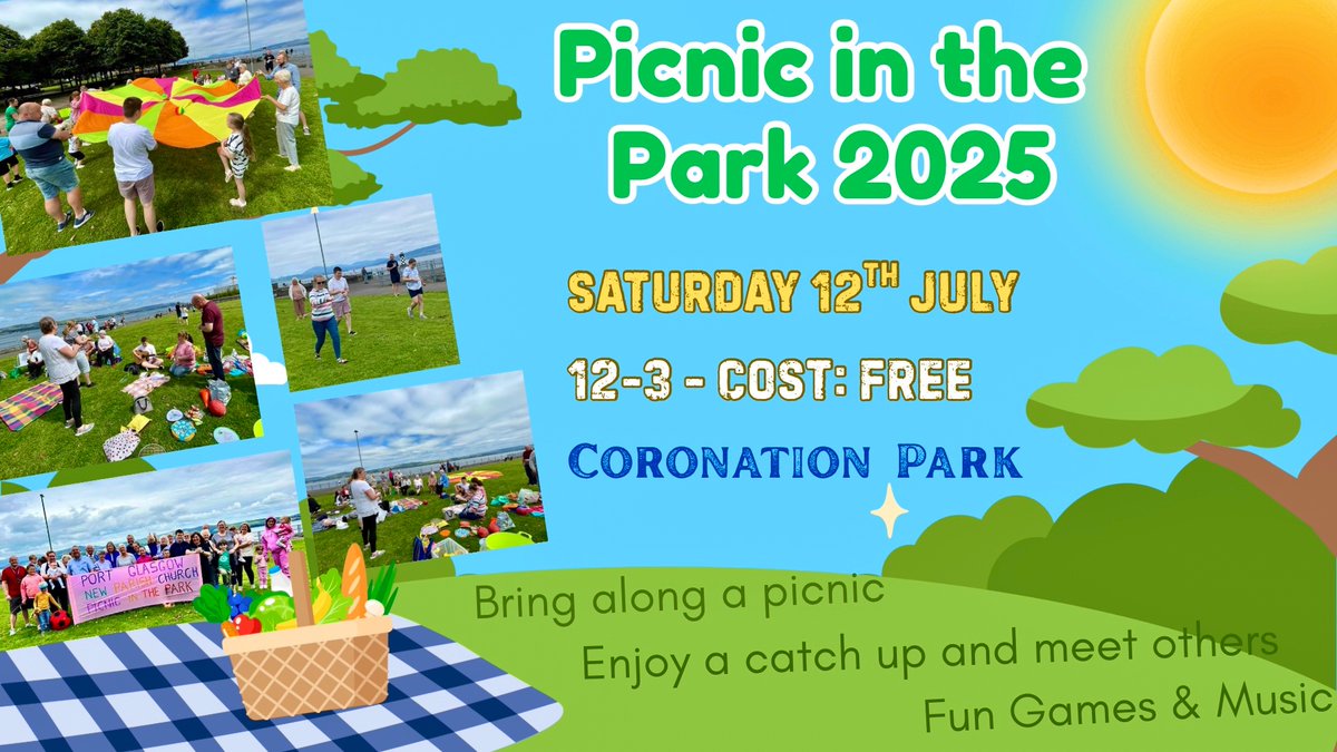 😁 Picnic in the Park is this month 🌳☀️

Bring along a Picnic, pray for amazing weather, sit and relax, catch up, meet new folk. 

The Play park is nearby for the kids, we will have fun games for the kids…and adults, a sing song, some crafts too….it is always a wonderful day.