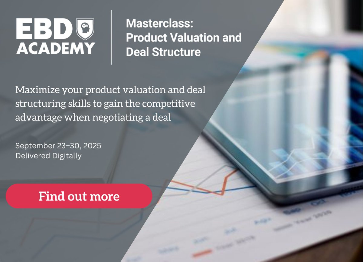 📝 Masterclass: Product Valuation and Deal Structure
📍Online Course 
📆 September 23 – 30, 2025 

Seats are limited, find out more and enroll today &gt;&gt; spr.ly/60144cx68

#EBDAcademy #ProductValuation #DealStructure #OnlineCourse #EBDGroup