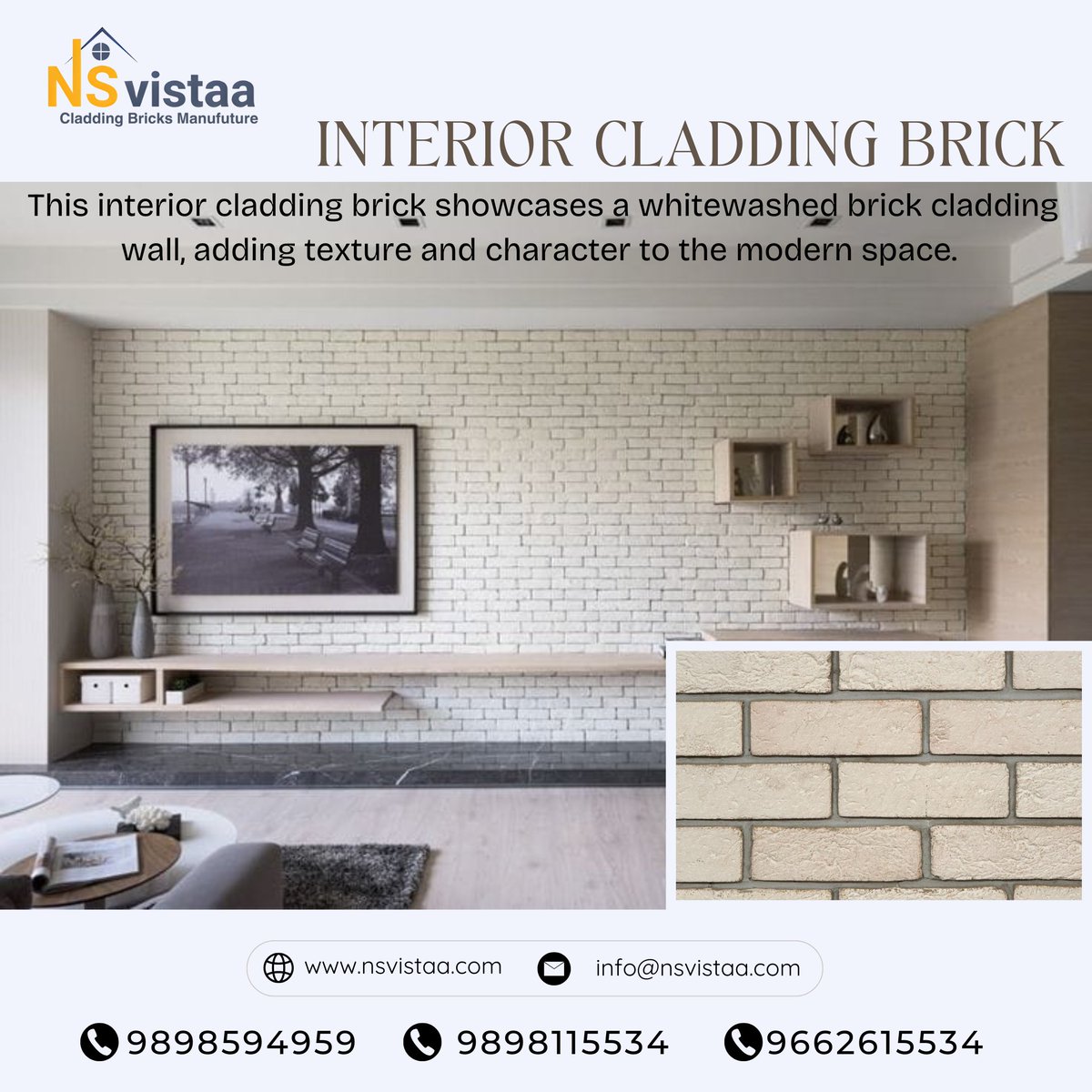 NsVistaa's tweet photo. This interior cladding brick showcases a whitewashed brick cladding wall, adding texture and character to the modern space.
🔗 https://t.co/3OlD0UvVJX
📞 9898594959 | 9898115534 | 9662615534
📧 info@nsvistaa.com https://t.co/sRwpPa4YOX