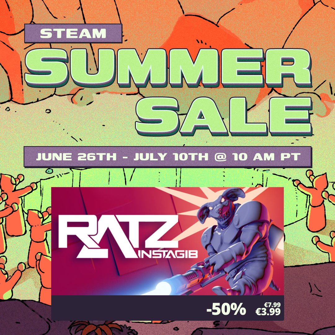 RarebyteGameDev's tweet image. The Steam Summer Sale is still on!
🐀 Shoot first, eat cheese later! Ratz Instagib is currently 50% off!
store.steampowered.com/app/338170/Rat…