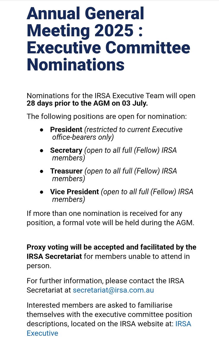 Warren_IR's tweet image. Are you a member of @IRSA_IRs, and looking to shape the future of the society?
If so, consider nominating for the executive committee! Nominations open shortly and voting occurs at the AGM during the upcoming #IRSA2025 conference.
Keep and eye on your inbox for more…