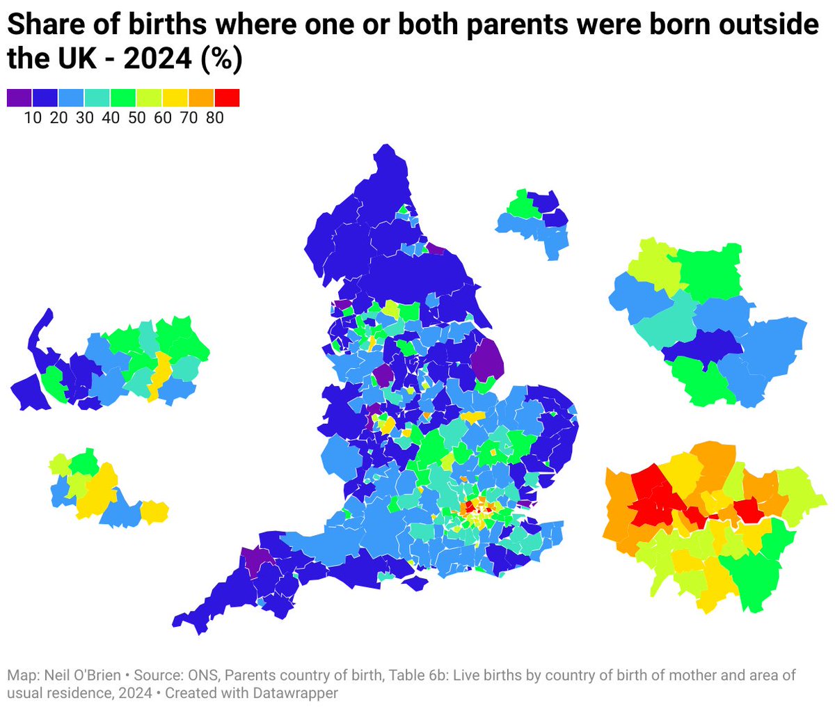 New births data out today shows the huge demographic shifts in the UK - and how uneven they are.