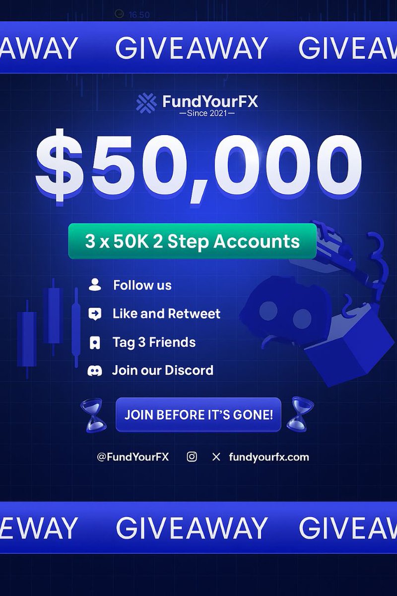 Xaulord📊 (@katsinawafx) on Twitter photo 🎁GIVEAWAY TIME 🎁
Prize: 3x 50k challenge accounts
To participate:
1 ) Follow: <a href="/FundYourFX/">FundYourFX - Prop Firm</a> & <a href="/katsinawa_/">Xaulord📊</a> <a href="/alpateller/">Alpha Teller</a>
2 ) Like, Retweet & Tag 3 friends
3 ) join: discord.gg/QCPc3Py4
⏰ End in 72 hours 🏆 🎁GIVEAWAY TIME 🎁
Prize: 3x 50k challenge accounts
To participate:
1 ) Follow: <a href="/FundYourFX/">FundYourFX - Prop Firm</a> & <a href="/katsinawa_/">Xaulord📊</a> <a href="/alpateller/">Alpha Teller</a>
2 ) Like, Retweet & Tag 3 friends
3 ) join: discord.gg/QCPc3Py4
⏰ End in 72 hours 🏆
