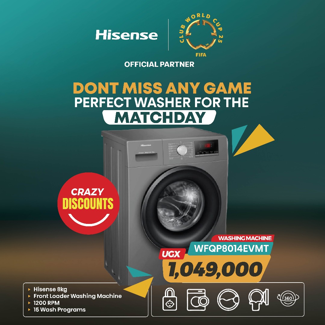 HisenseUg's tweet image. Laundry day just got easier! The Hisense WFQP8014EVMT 8kg washing machine offers 15 wash programs for perfect cleaning every time. Get yours for 1,049,000 UGX! #Hisense #WashingMachine #EasyLaundry #Uganda