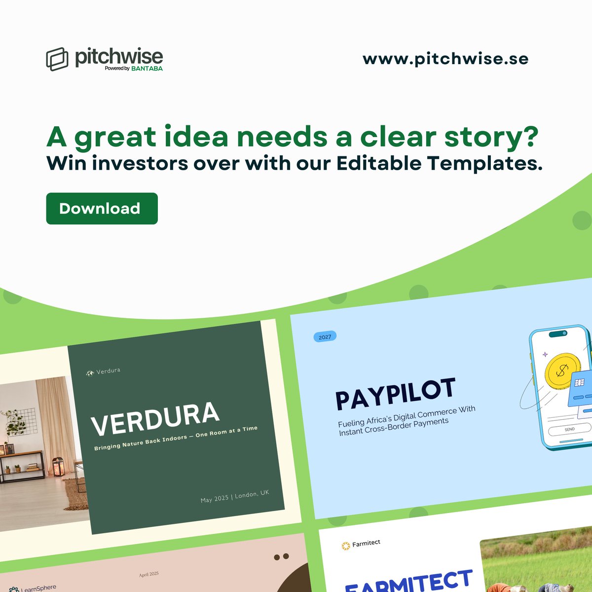 We’ve seen too many great startups get skipped. Not because they lacked traction but because their deck didn’t frame the story enough.

That’s why we built Pitchwise Editable Templates, to help founders tell a compelling, investor-ready story without second-guessing layout, flow,