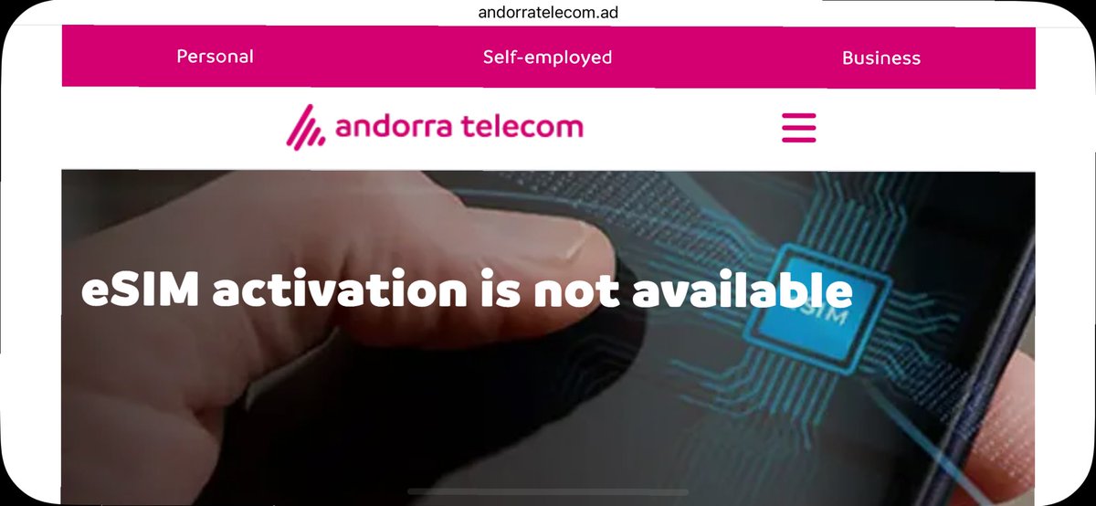 DerekHughes1705's tweet photo. Traveling in Andorra and I installed the @AndorraTelecom app and used it to purchase an eSIM.  It took my payment and send me several emails confirming but never sent me the eSIM. Now I see on the website they eSIM activation is not available yet they happily sold me one. https://t.co/BZ5aDFGm61
