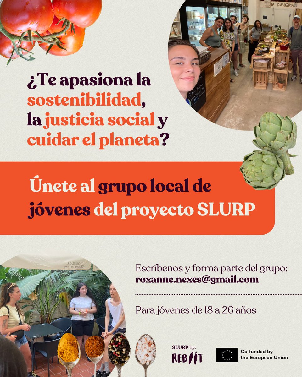 Nexes Interculturals (@nexescat) on Twitter photo 🤩 ¡Únete al grupo local!
SLURP es un proyecto que impulsa a jóvenes como tú a transformar el sistema alimentario local a través de la acción, la colaboración y el compromiso.
Escríbenos a roxanne.nexes@gmail.com y da el primer paso para ser parte del cambio. 🤩 ¡Únete al grupo local!
SLURP es un proyecto que impulsa a jóvenes como tú a transformar el sistema alimentario local a través de la acción, la colaboración y el compromiso.
Escríbenos a roxanne.nexes@gmail.com y da el primer paso para ser parte del cambio.