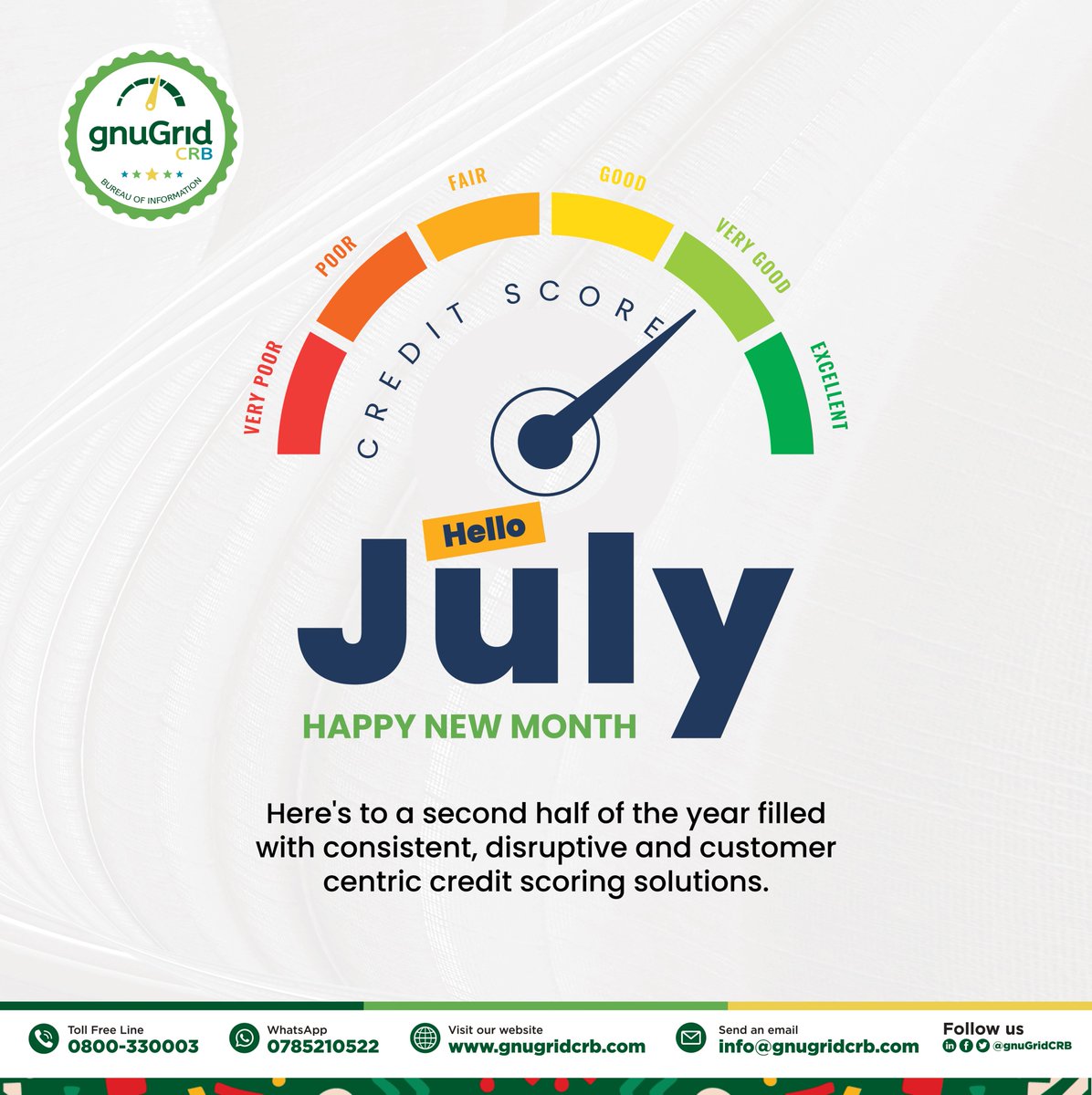 #HappyNewMonth

Here's to a second half of the year focused on building and offering consistent, disruptive and customer centric credit scoring solutions.

#FinancialInclusion #CreditScores #AlternativeData #Innovation