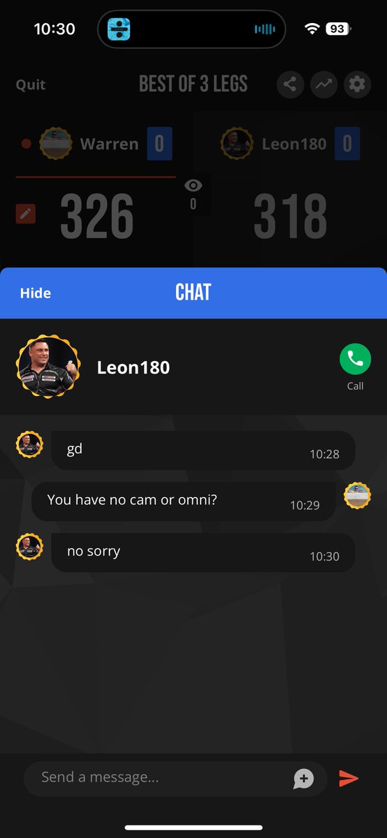 warrenpine's tweet photo. @DartCounter 
One thing that really bugs me. 
People turning their camera off. Get beat and give you a 1* rating. 

I’d appreciate it if you could remove this from my profile https://t.co/9GCCe5DMja