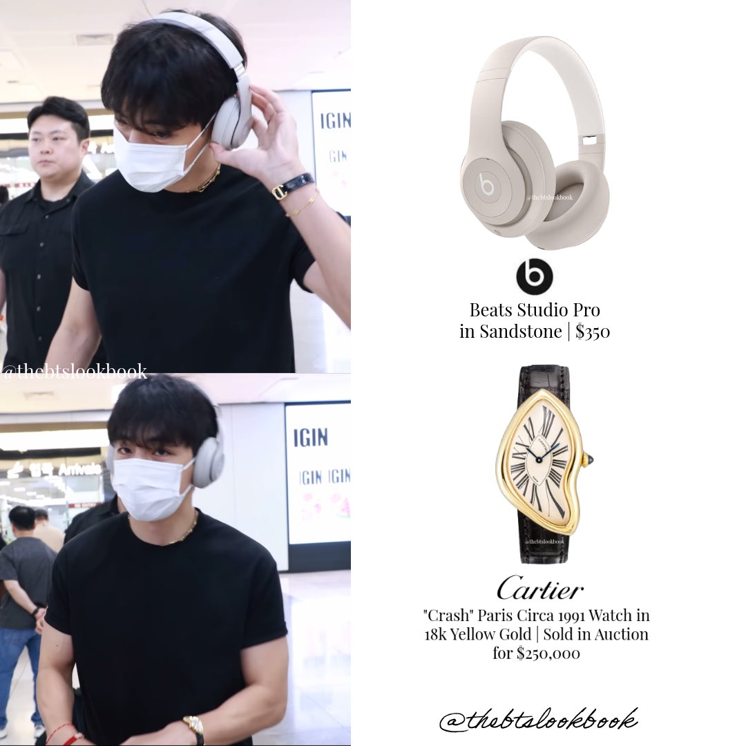 V wearing Celine “Triomphe Bag”, Celine “Knot Small Hoops