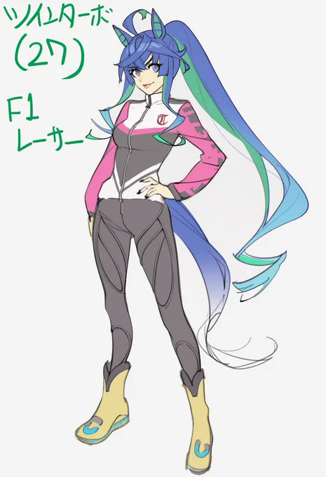 自分の中ではツインターボは卒業して最盛期を過ぎた頃にタマタマ乗ったカートにはまってなんやかんやあってF1ドライバーに転進したことになってるから……という絵です 限界ギリギリまで車体性能を引き出す勝負師として人気が高い。異色のウマ娘ドライバーとしても知られている。